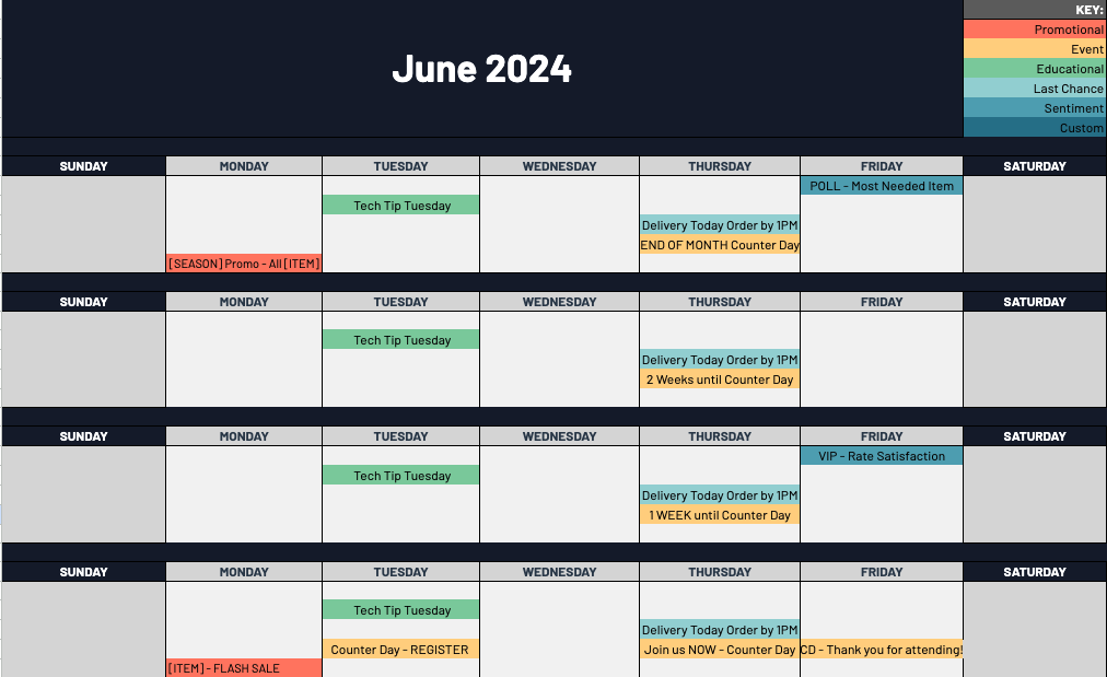 SMS Marketing content calendar